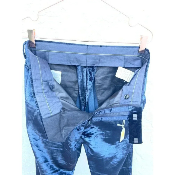 Paul Smith Womens Flat Front Velvet Trouser Pants Blue Sz M - Picture 12 of 16